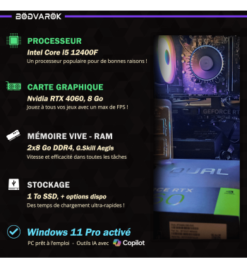 PC Gamer - i5 12400F, Nvidia RTX 4060, 16Go DDR4, Win11