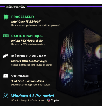Achat : PC Gamer - Nvidia RTX 4060, Intel Core i5, Win11 + Wifi