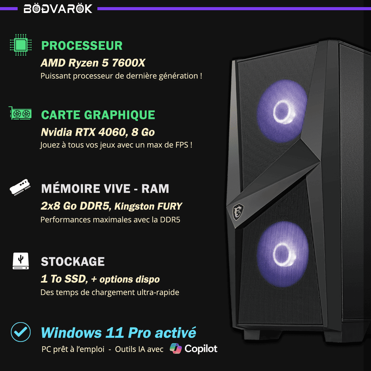 PC Gaming Bodvarok Blódøx - Boitier MSI MAG Forge 100M : Un PC fait pour durer !